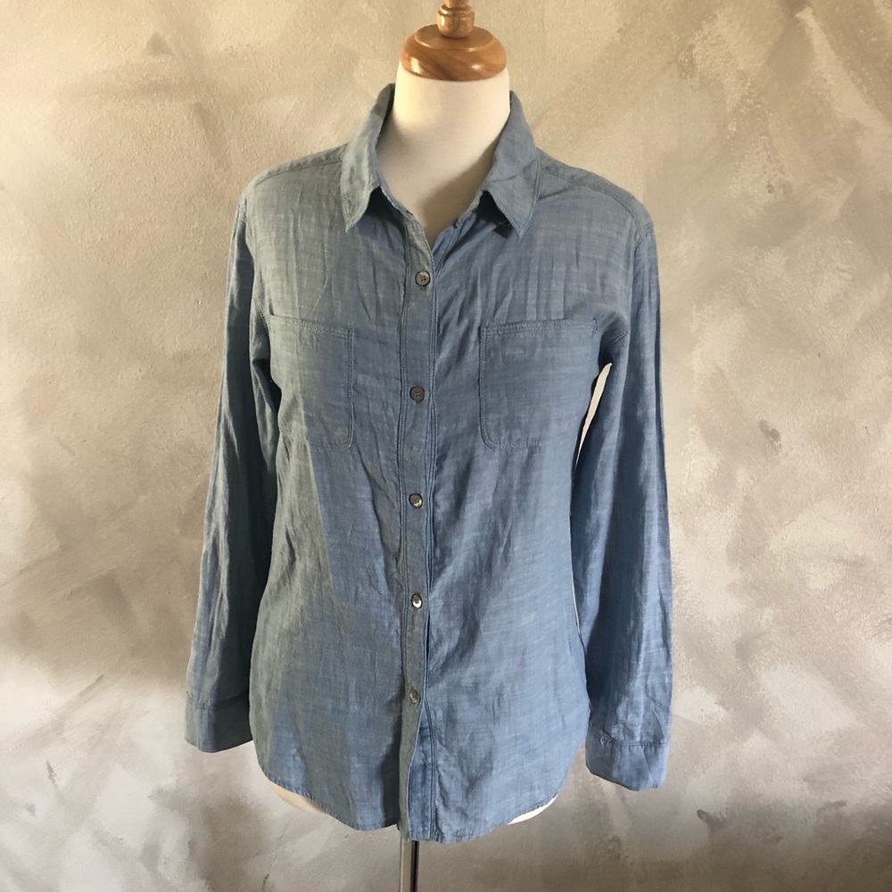 FREE PEOPLE DENIM SHIRT KNIT BACK Sz.S